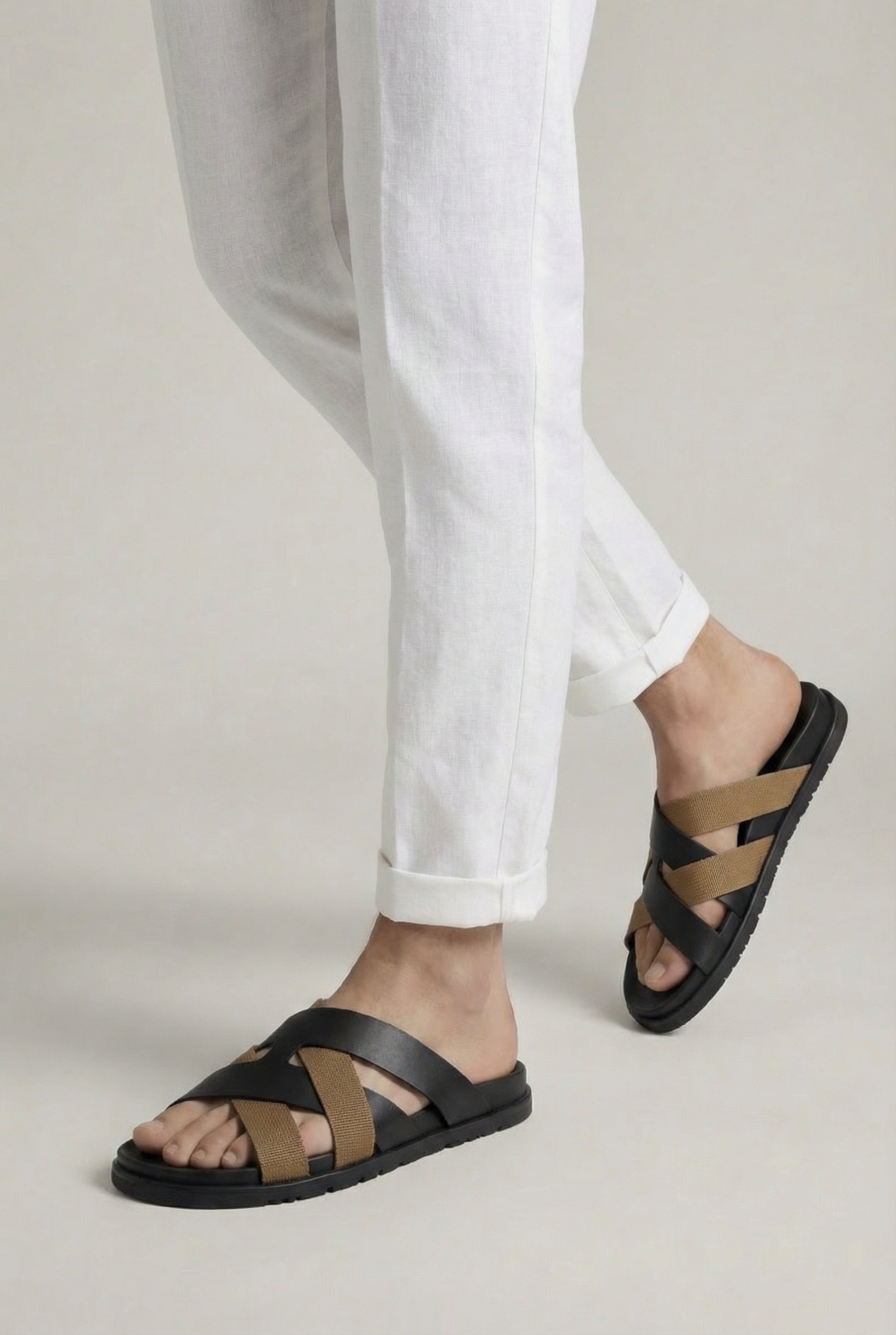 Amalfi Leather Sandal Black Tan