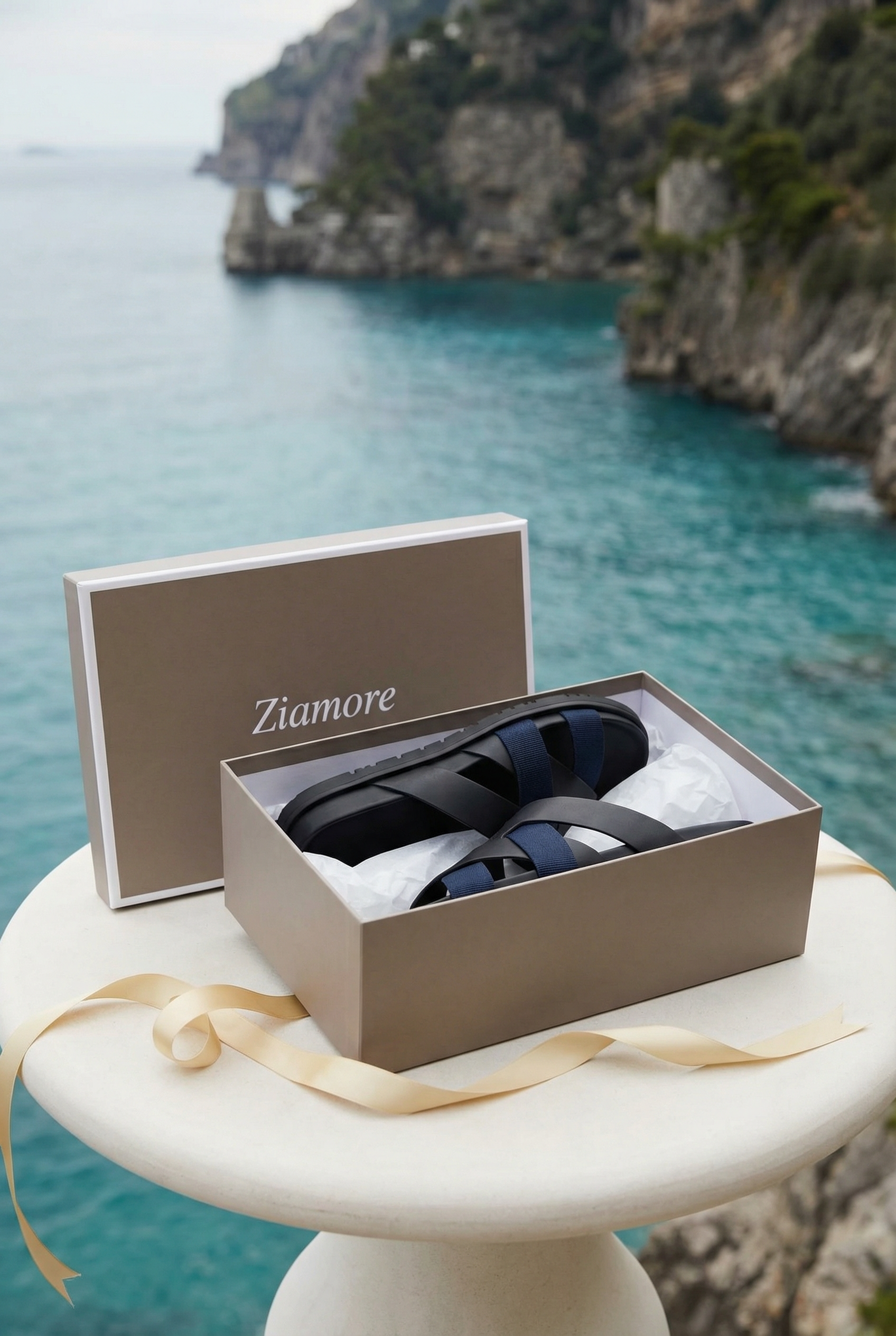 Amalfi Leather Sandal Black Navy