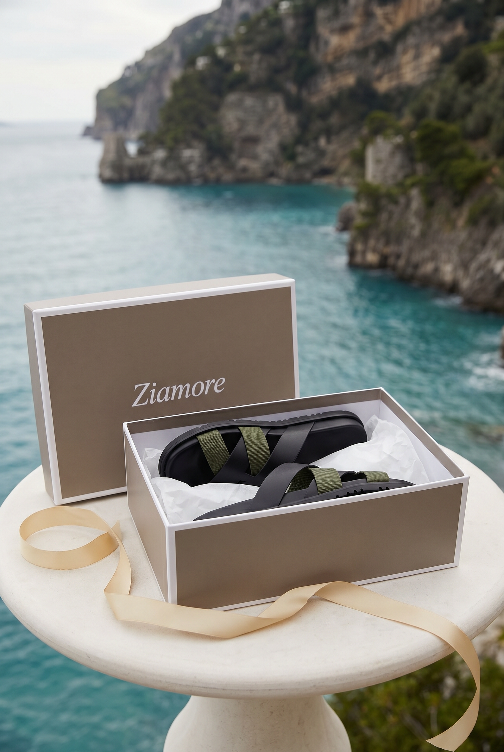 Amalfi Leather Sandal Black Olive