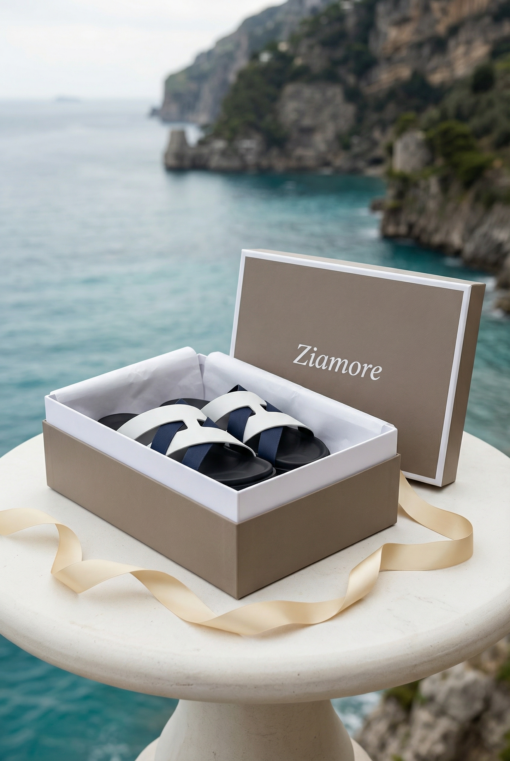 Amalfi Leather Sandal White Navy