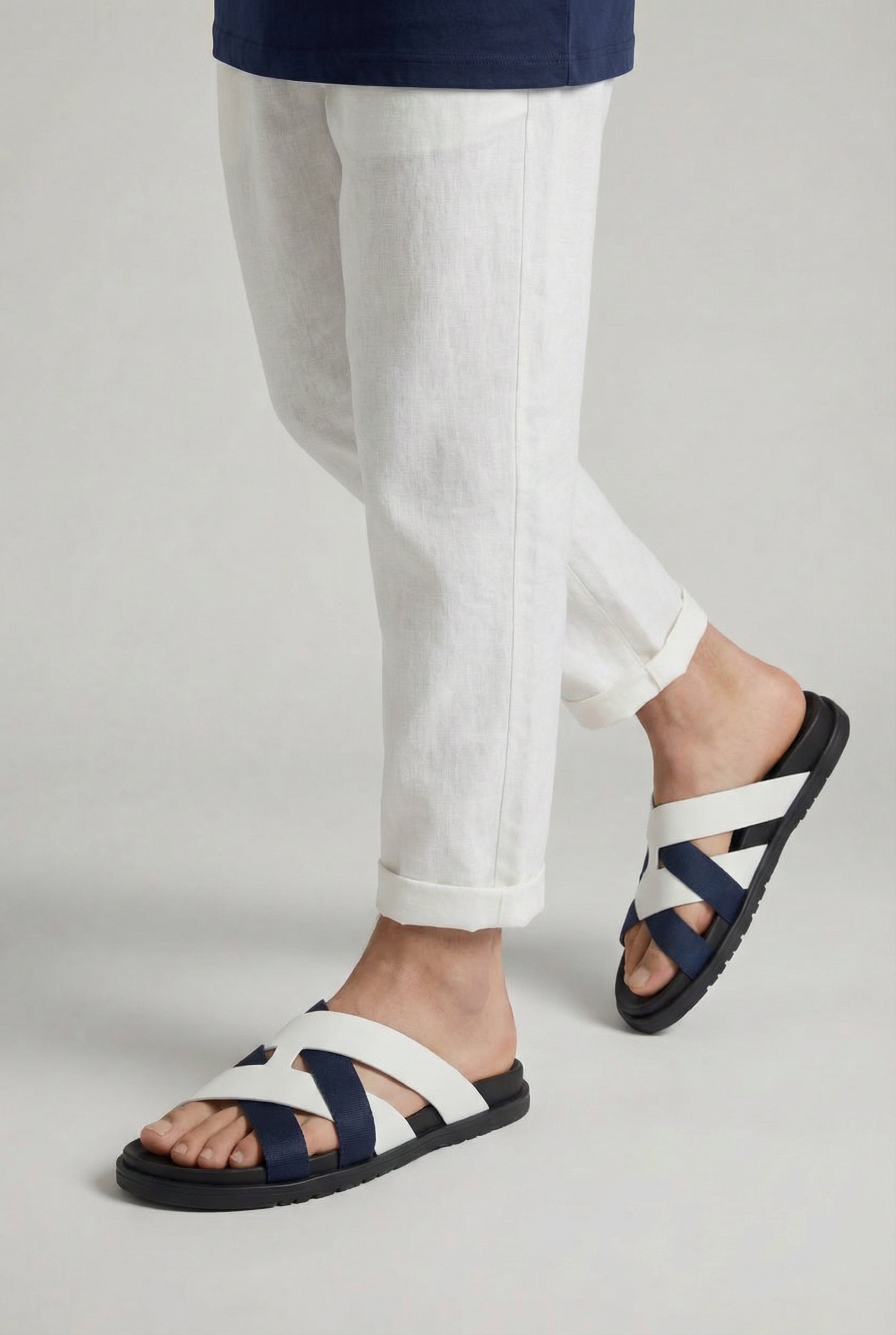 Amalfi Leather Sandal White Navy