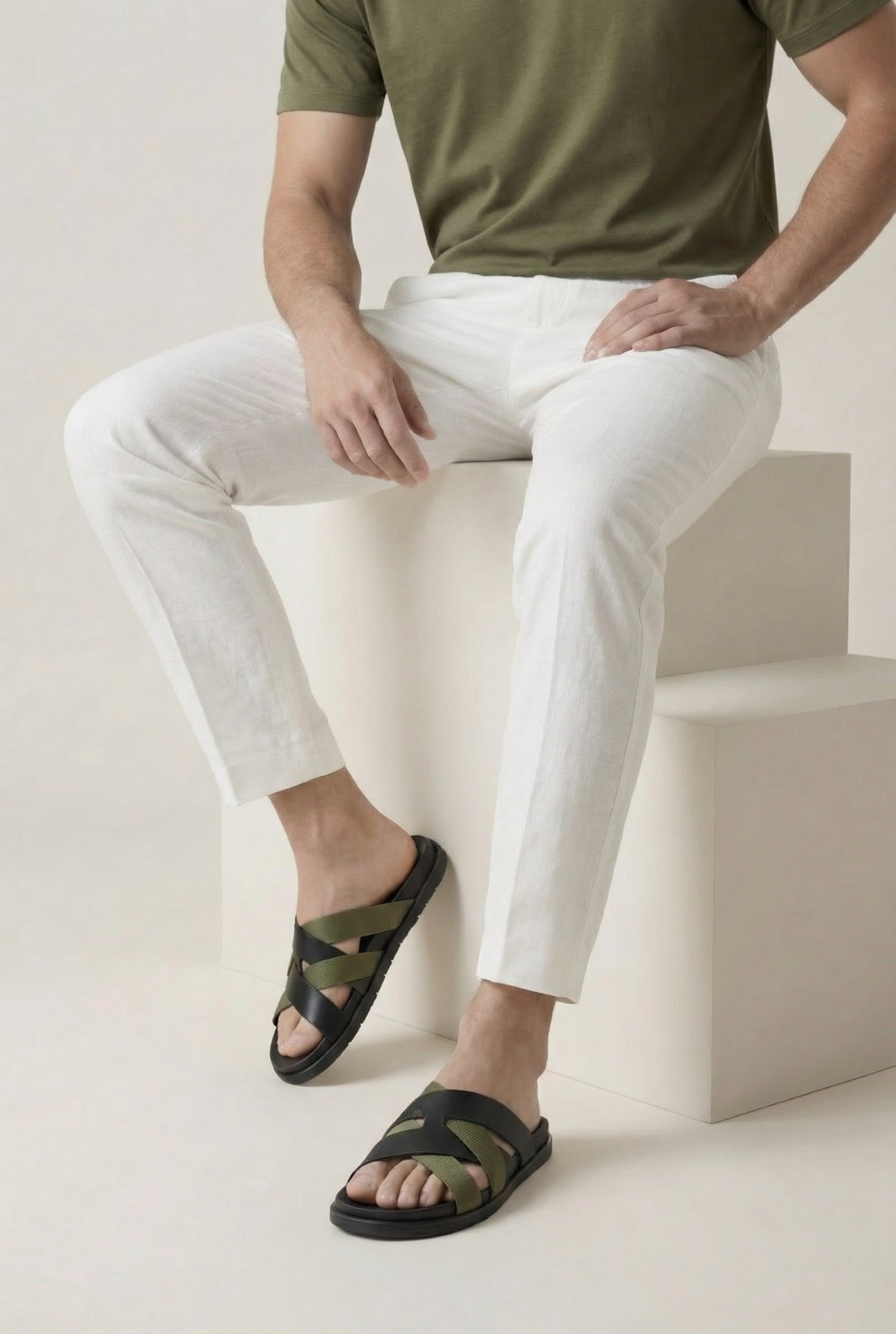Amalfi Leather Sandal Black Olive