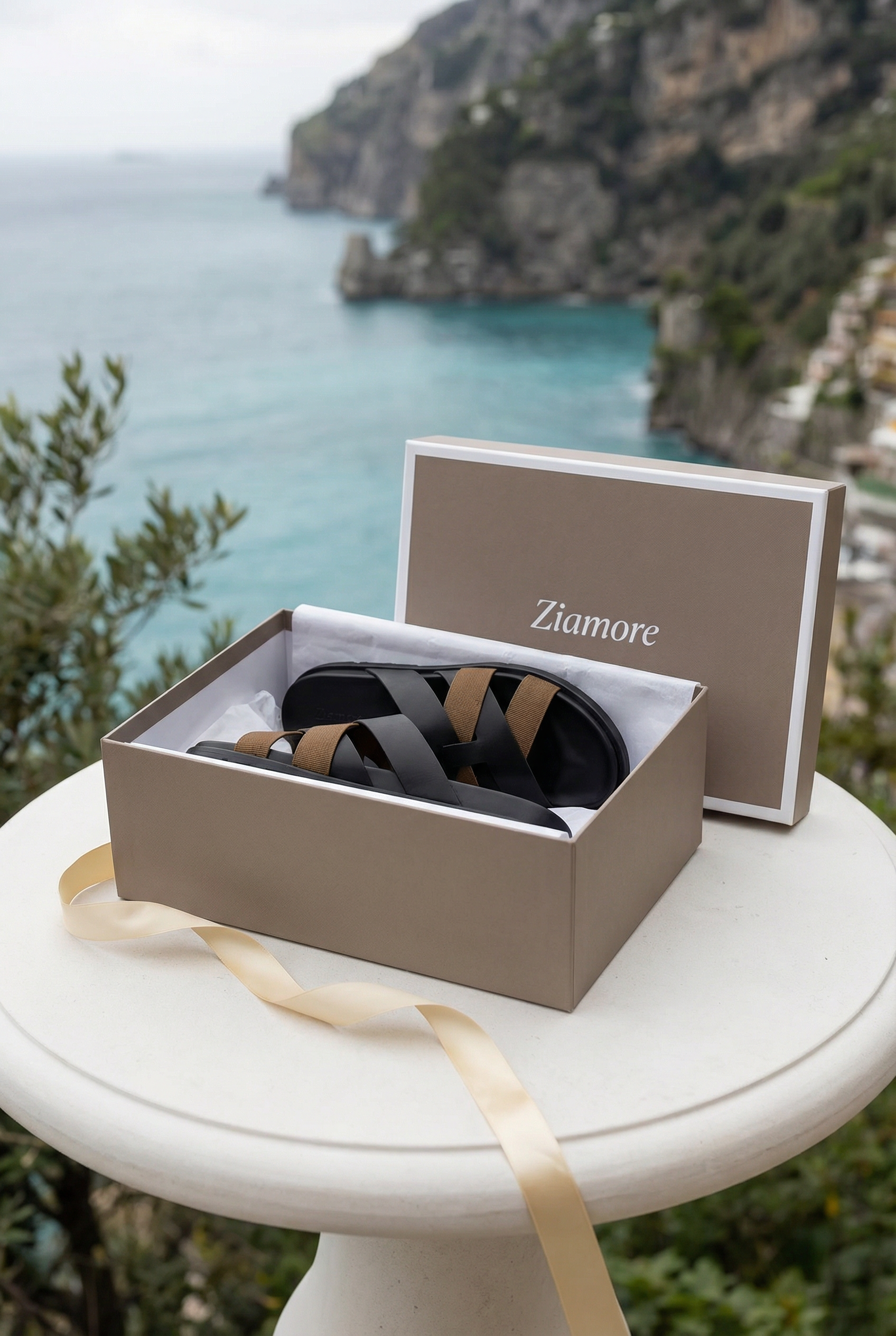 Amalfi Leather Sandal Black Tan